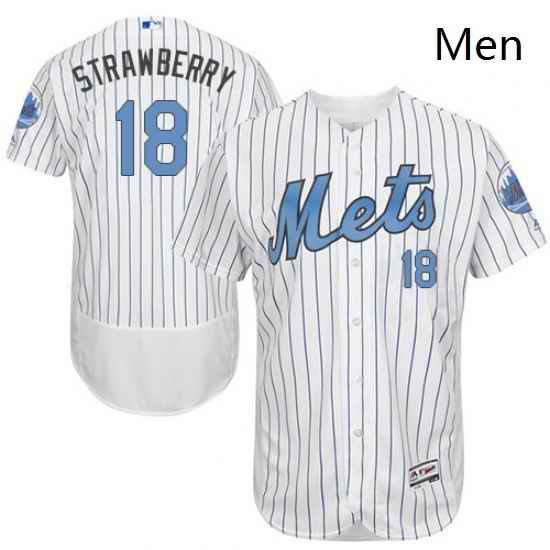Mens Majestic New York Mets 18 Darryl Strawberry Authentic White 2016 Fathers Day Fashion Flex Base Jersey